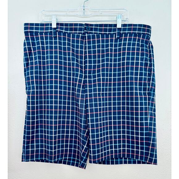 IZOD Mens Chino Golf Shorts Rubber Grip Size 38 Navy Plaid Preppy Classic - Picture 1 of 3